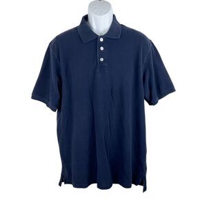 Eddie Bauer Polo Shirt Men Large Navy Short Sleeve Solid Cotton Collared
